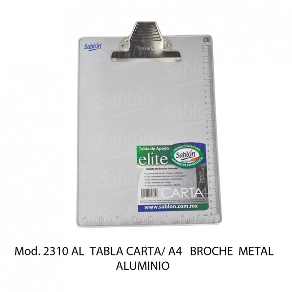 Tabla de apoyo de Aluminio A4 con broche de metal – Mod 2310 – Sablon Tabla de apoyo de Aluminio A4 con broche de metal - Mod 2310 - Sablon