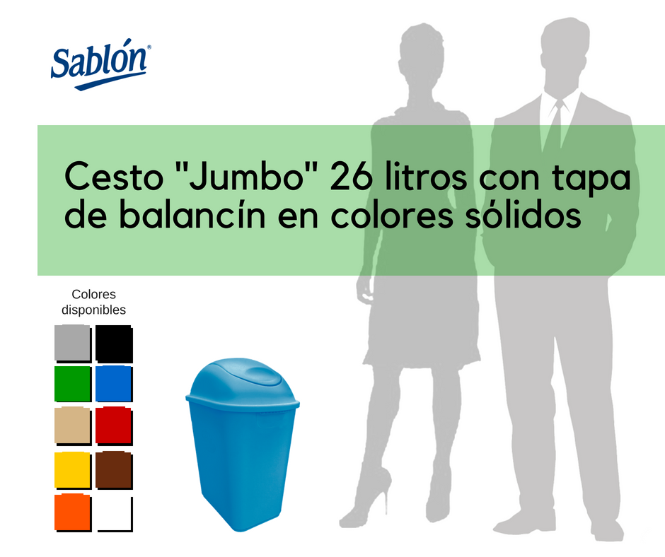 Bote de basura Jumbo en colores solidos de 26 litros de Sablón