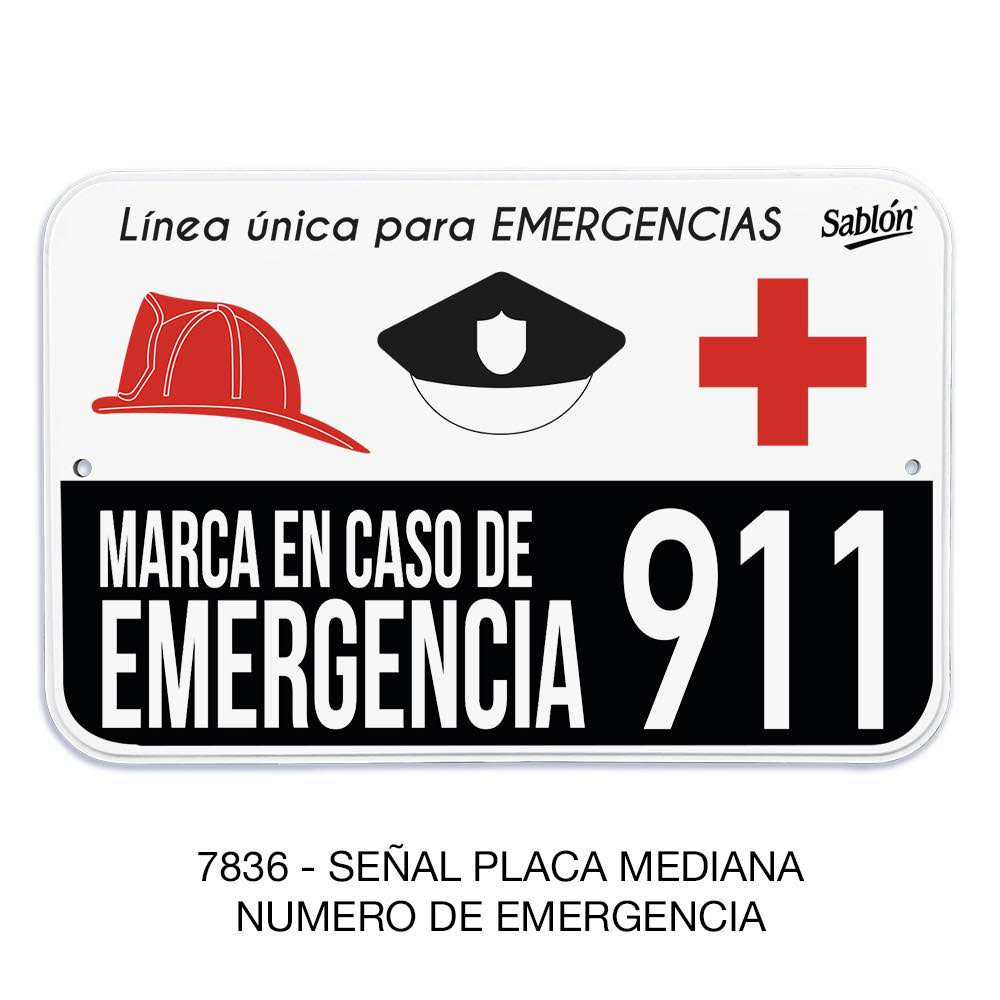 Señal de emergencia con número 911 placa mediana modelo 7836 de Sablón
