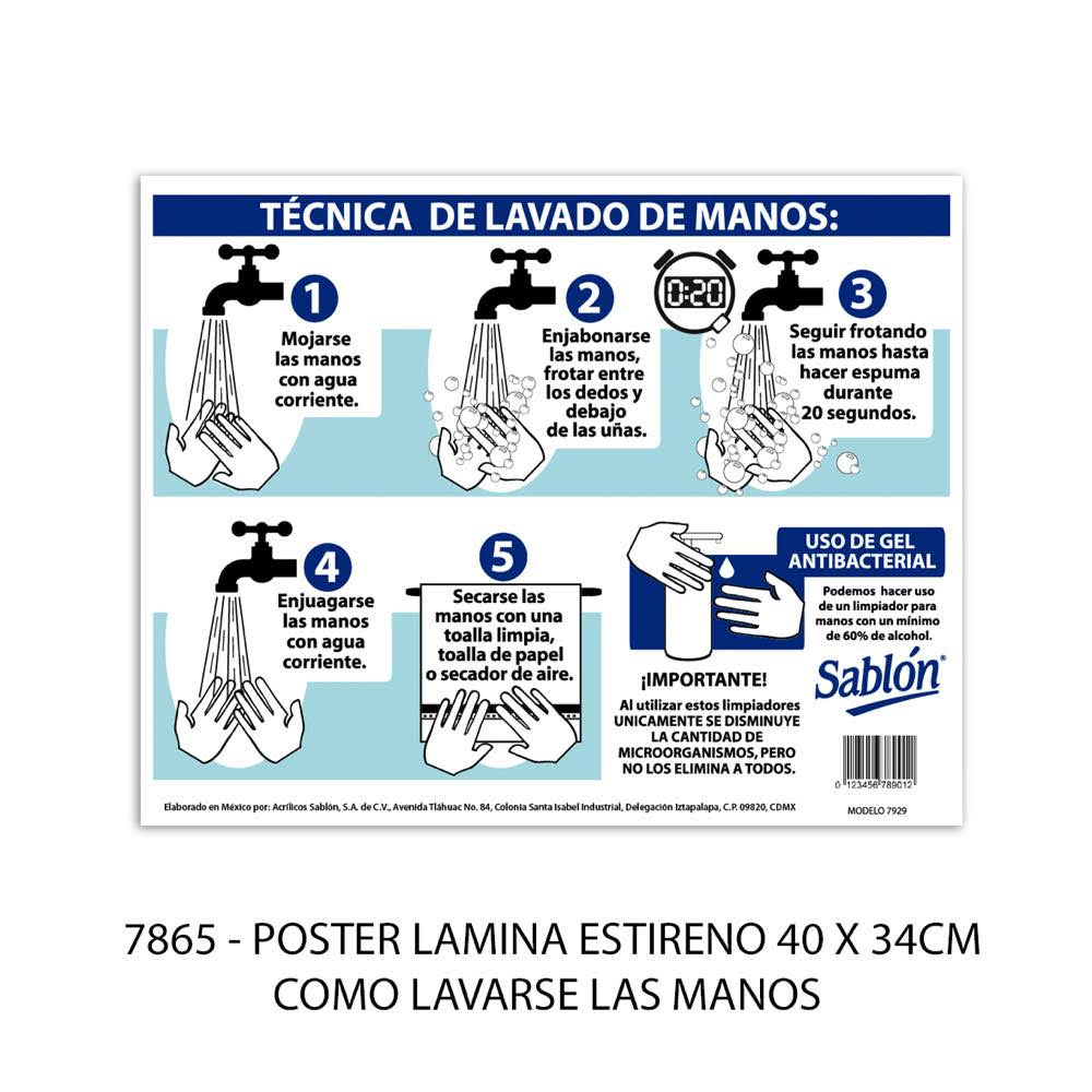Señal técnica de lavado de manos modelo 7865 Sablón