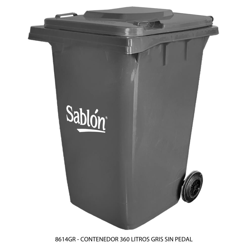Contenedor de basura color gris de 360 litros sin pedal modelo 8614GR Marca Sablón