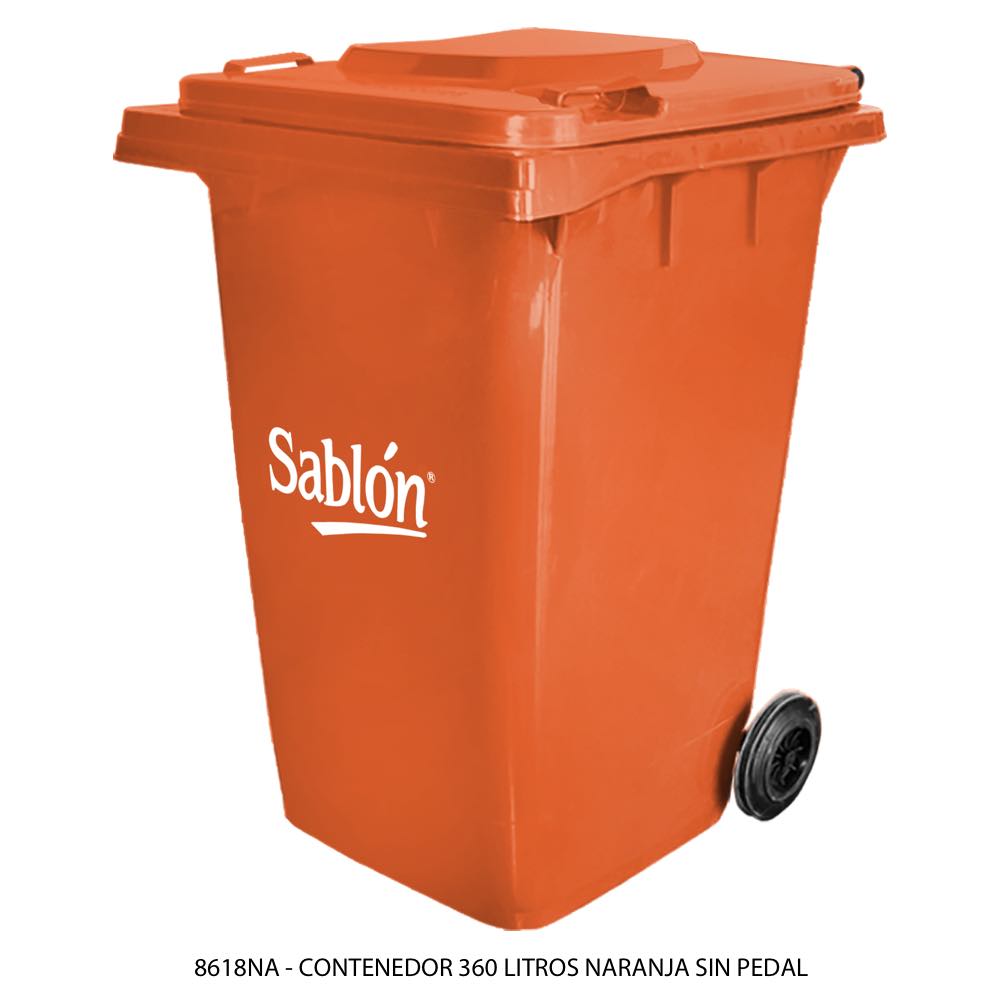Contenedor de basura color naranja de 360 litros sin pedal modelo 8618NA Marca Sablón