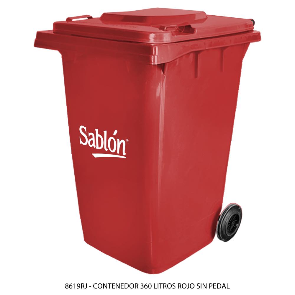 Contenedor de basura color rojo de 360 litros sin pedal modelo 8619RJ Marca Sablón