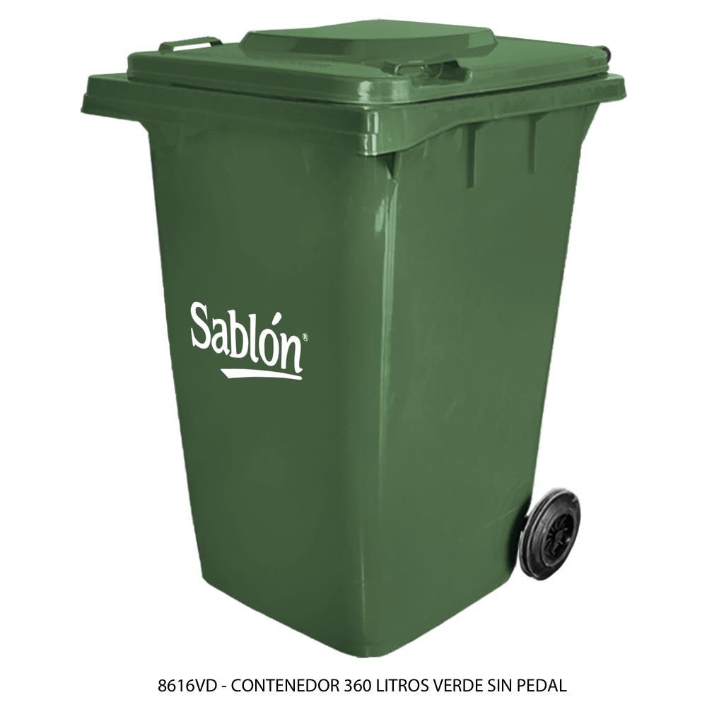 Contenedor de basura color verde de 360 litros sin pedal modelo 8616VD Marca Sablón