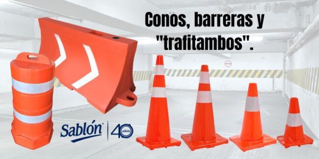Señales de tránsito vial barreras conos y trafitambos Sablón