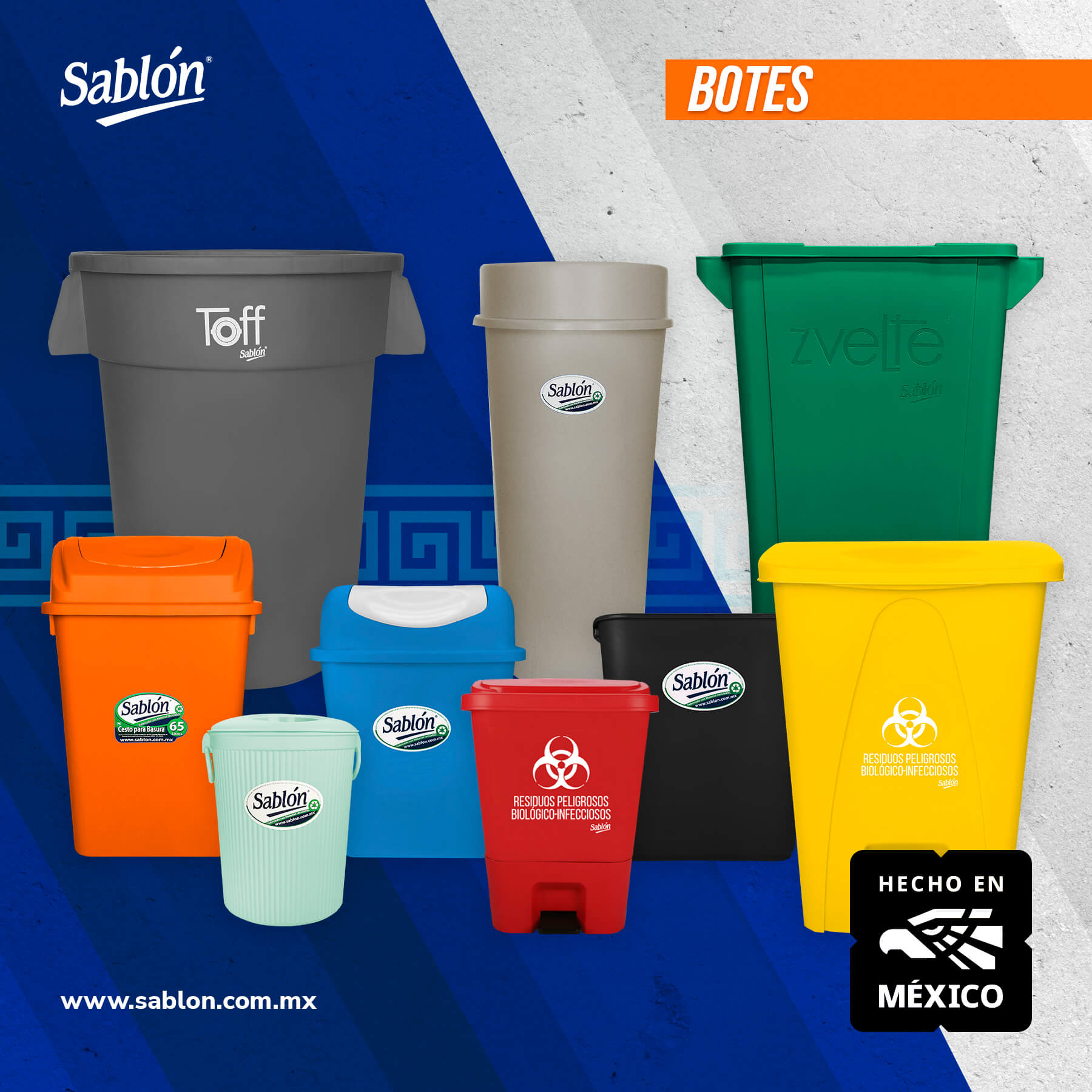 HECHO EN MÉXICO SABLON BOTES DE BASURA