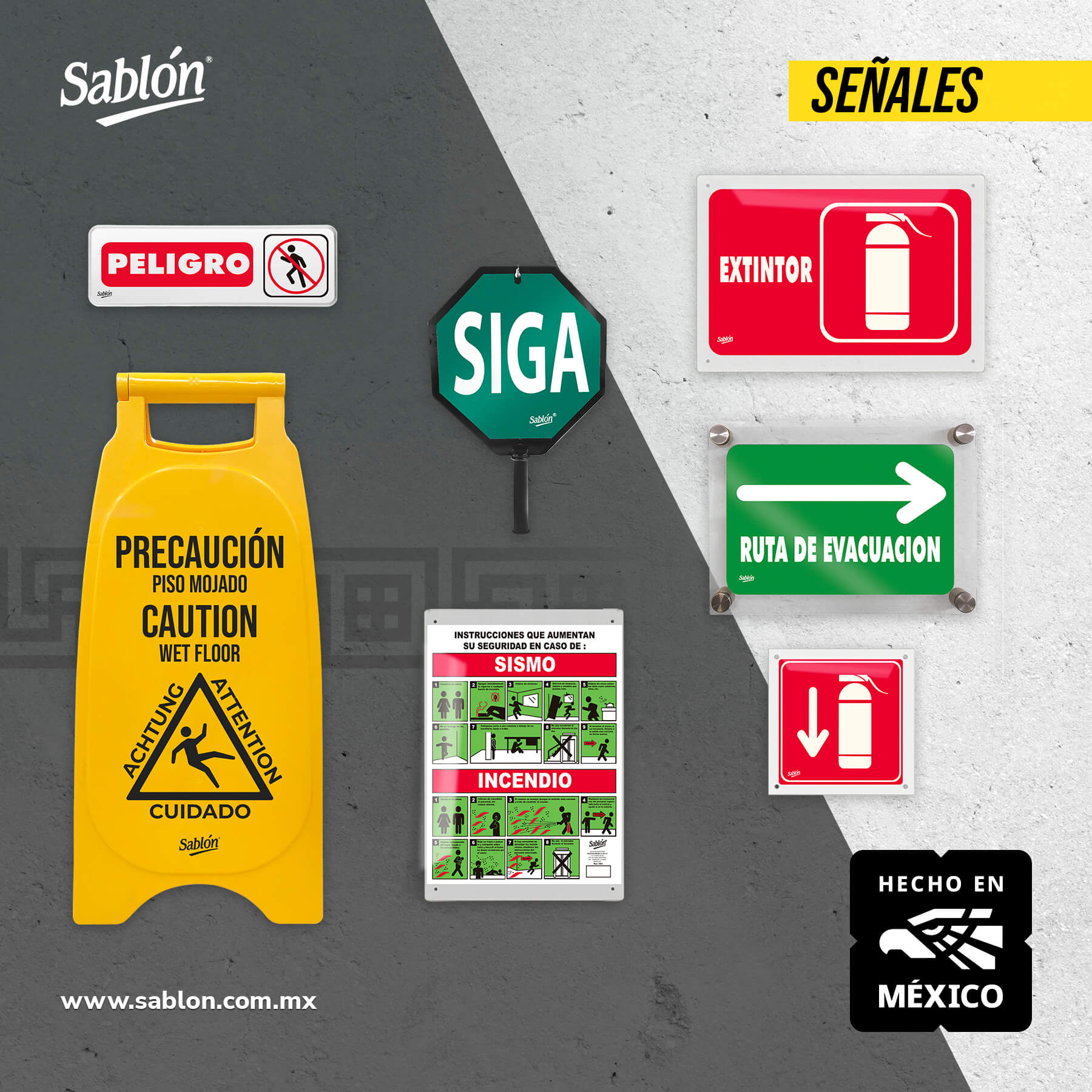 HECHO EN MÉXICO SABLON SEÑALES PROTECCION CIVIL